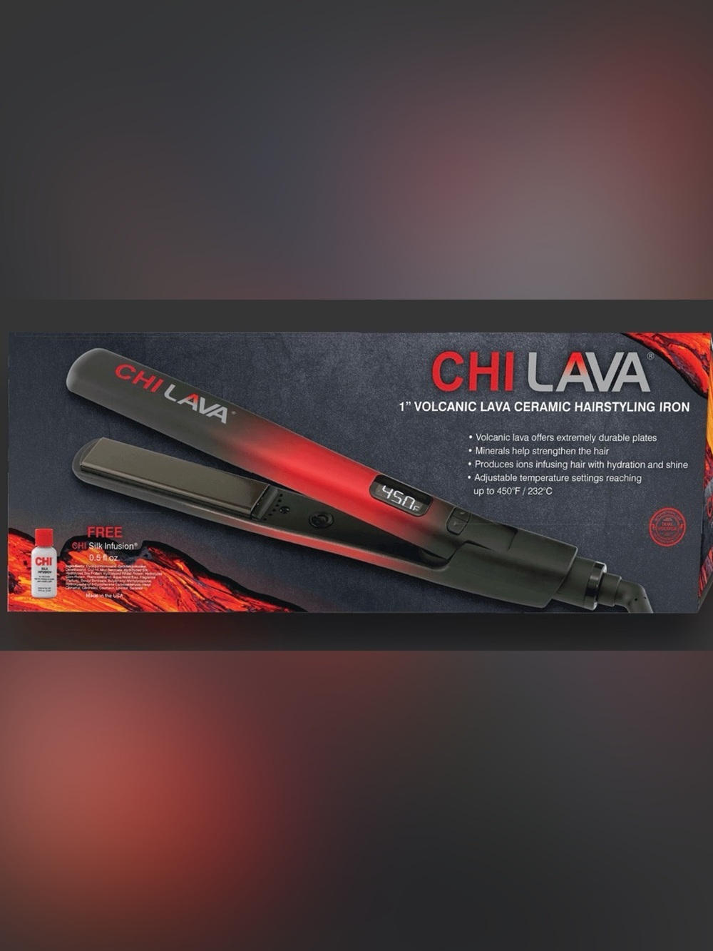 CHI LAVA 1" Volcanic Lava Ceramic Flat Iron - Red and Black
